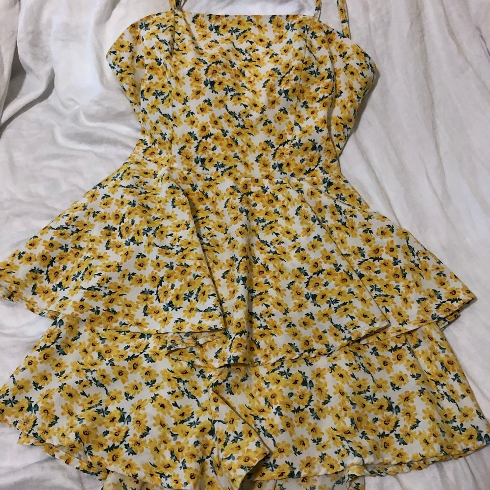 Fancy yellow floral romper dress medium